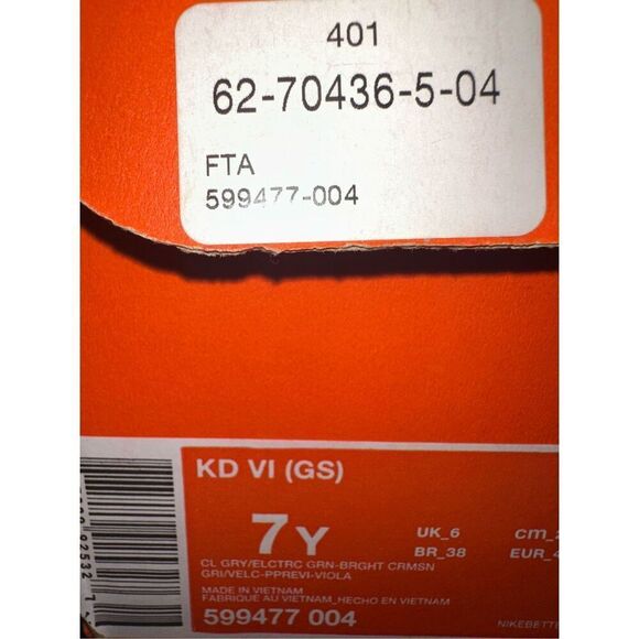 Vintage Nike KD 6 Energy Size 7 Y New in Box Kevin durant - Picture 6 of 9